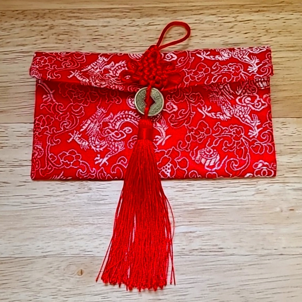 Asian Red Silk Wallet with Tassle